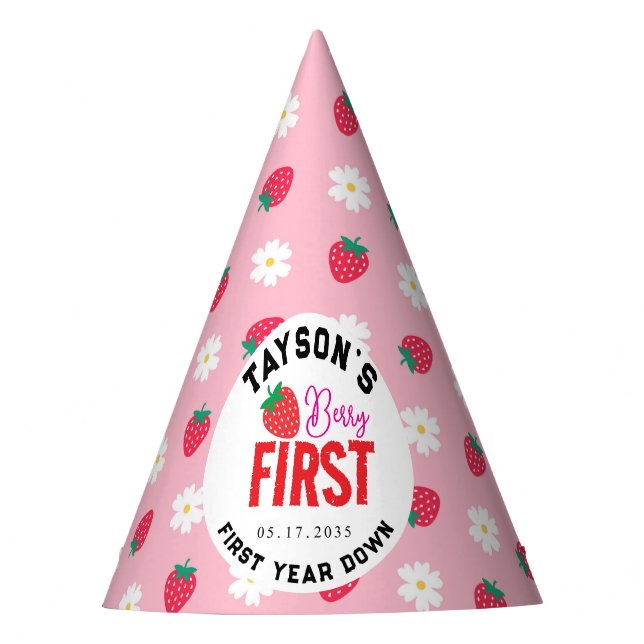 Chapéu De Festa Berry First Birthday primeiro aniversario Strawber (Frente)