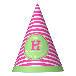 Chapéu De Festa Birthday Stripes Rosa ⎮ Partido Verde Branco
