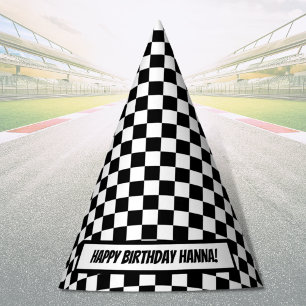 Chapéu De Festa Black White Check Pattern Racing Theme Birthday