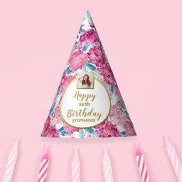 Chapéu De Festa Boho Chic Pink Foto Personalizada Floral Feliz Ani