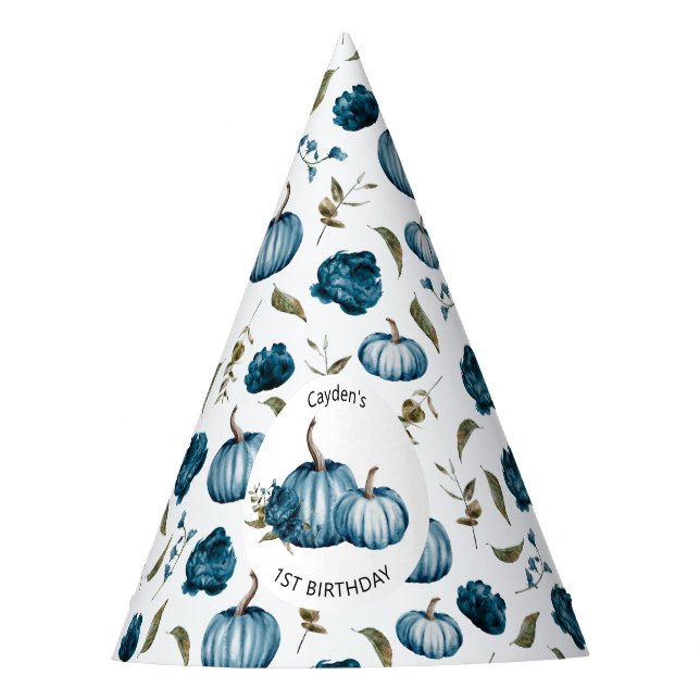 Chapéu De Festa Boho Fall Pumpkin Floral Blue Aniversário (Frente)