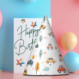 Chapéu De Festa Boho Kids Cars, Árvores e Nuvens Padrão Aniversári