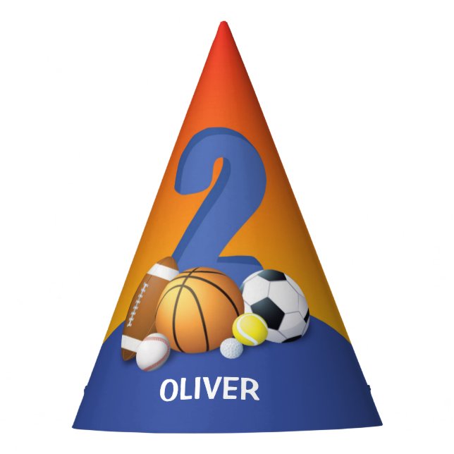 Chapéu De Festa Bolas de Esporte de segundo aniversário (Frente)