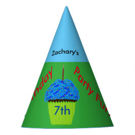 Chapéu De Festa Bolo de Aniversário de 7 Anos Azul Personalizado Q