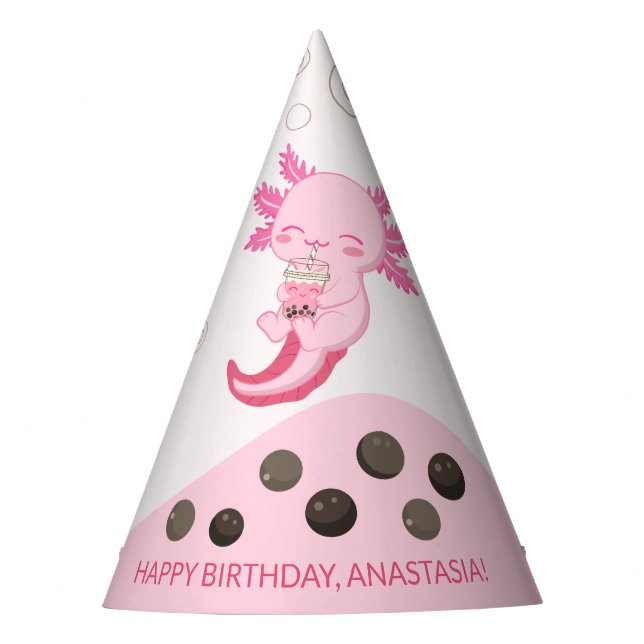 Chapéu De Festa Bonita Axolotl Rosa Boba Tea Girls Aniversário (Frente)