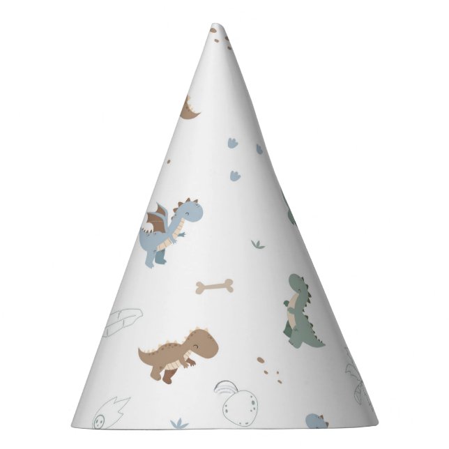 Chapéu De Festa Bonito Dino Patern White Party Hat (Direita)