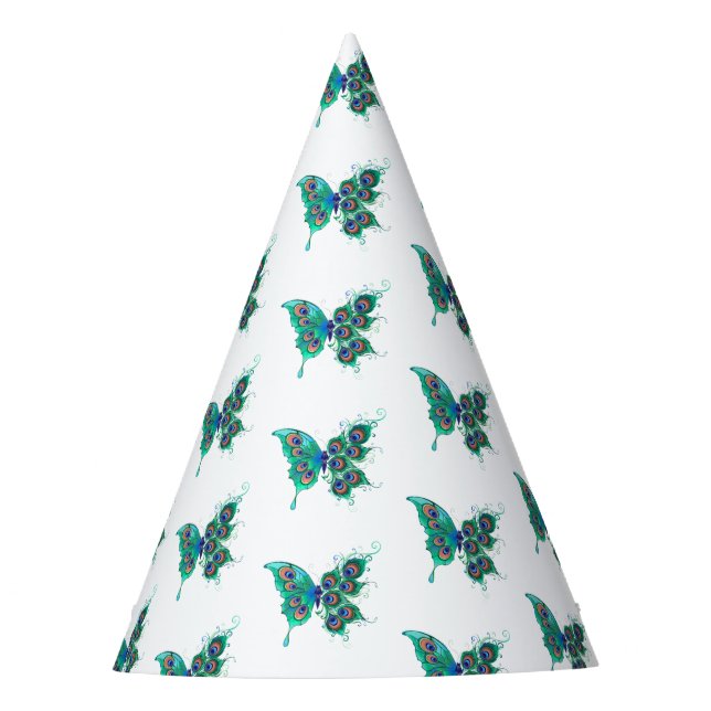 Chapéu De Festa Borboleta com Penas de Pavão Verde (Frente)