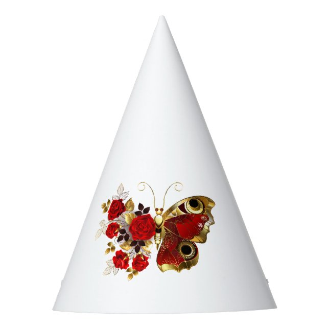 Chapéu De Festa Borboleta de flor vermelha com rosas vermelhas (Frente)