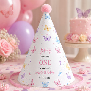 Chapéu De Festa Borboleta Rosa Roxa Fofa Aniversário de 1 ano para