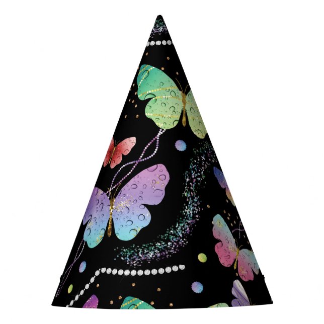 Chapéu De Festa Borboletas Roxas e Azuis Brilhantes (Frente)