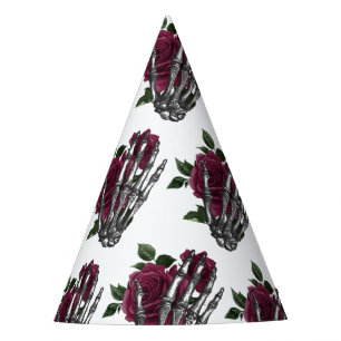 Chapéu De Festa Bordô Floral Esqueleto Mão Gótico