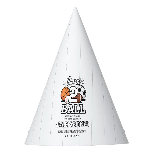 Chapéu De Festa Born 2 Ball Sports Themed Boy 2nd Birthday Party (Frente)