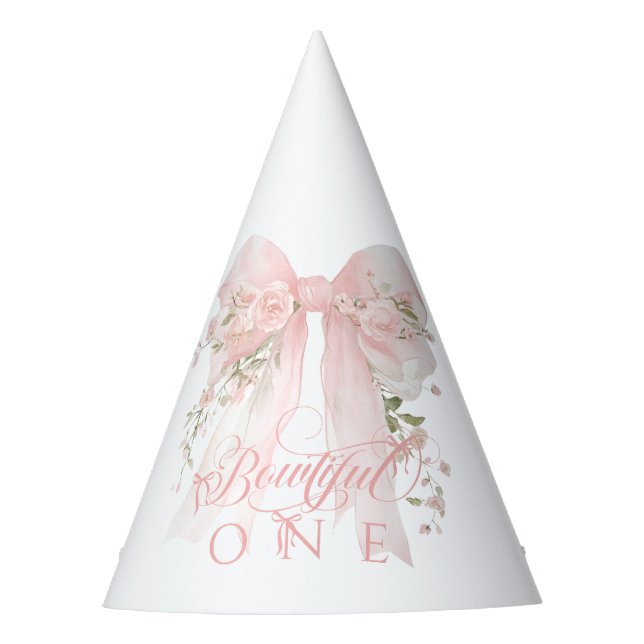 Chapéu De Festa Bowtiiful One 1st Birthday Floral Bow Girls (Frente)