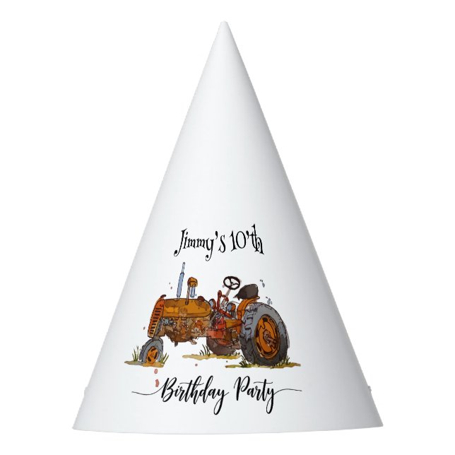 Chapéu De Festa Boys birthday party with antique tractor design (Frente)
