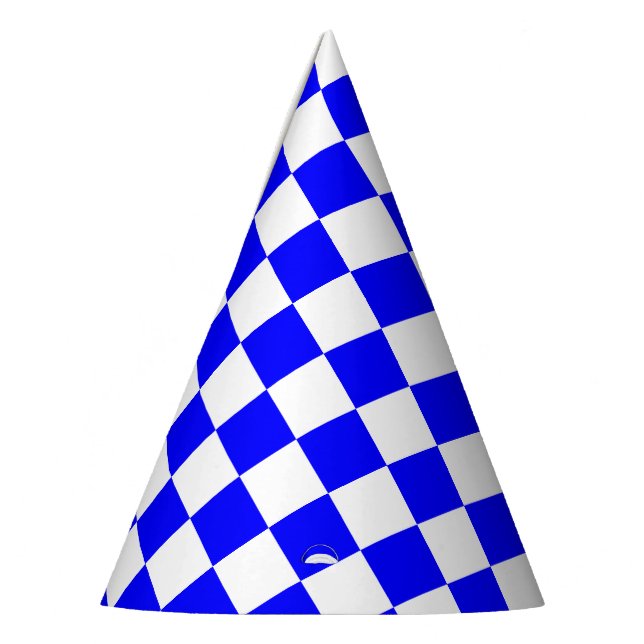 Chapéu De Festa Branco Clássico com Padrão de Quadrado Azul (Esquerda)