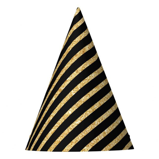 Chapéu De Festa Brilho Dourado e teste padrão diagonal preto das (Frente)