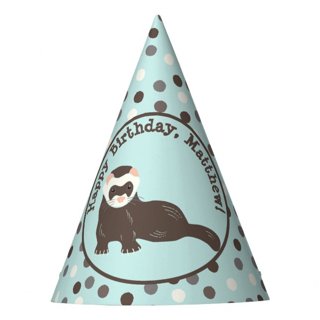 Chapéu De Festa Brown Ferret Mint Green Personalizado Aniversário (Frente)