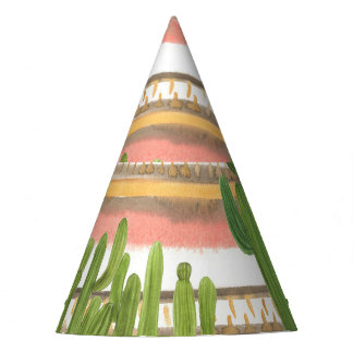 Chapéu De Festa Cactus watercolor, fundo de banda, parte sem costu