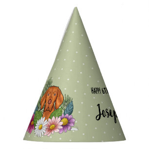 Chapéu De Festa Cão Vizsla Húngaro Floral de Verão Feliz Aniversár
