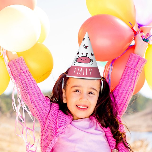 Chapéu De Festa Caranguejo-Rosa Nome Rapariga Aniversário (Criador carregado)