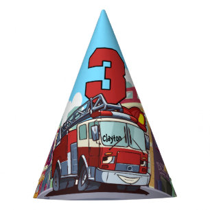 Chapéu De Festa Carro de bombeiros do aniversário de 3 anos