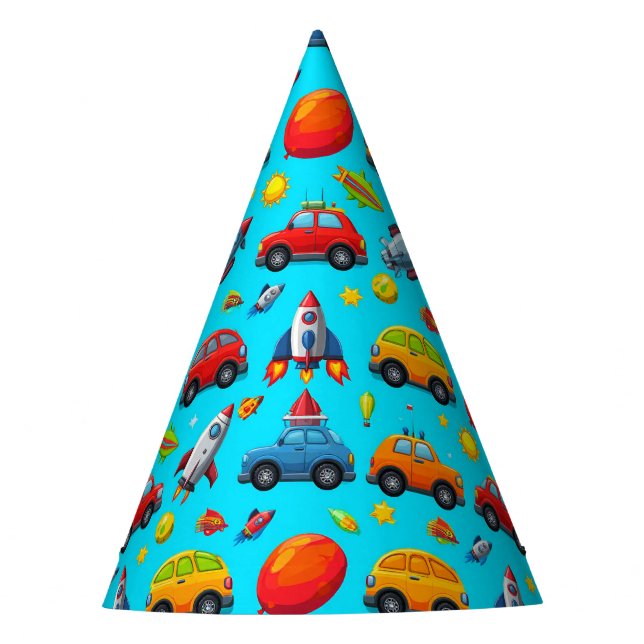 Chapéu De Festa Carros, Foguetes e Estrelas (Frente)