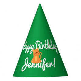 Chapéu De Festa Cartoon Bonito Laranja Kitten Cartoon Verde