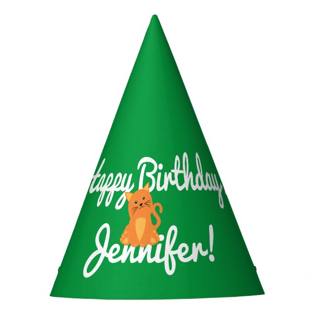 Chapéu De Festa Cartoon Bonito Laranja Kitten Cartoon Verde (Frente)