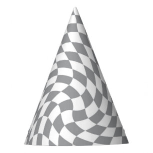 Chapéu De Festa Cinzas Retro Pastel e Branco Verificados