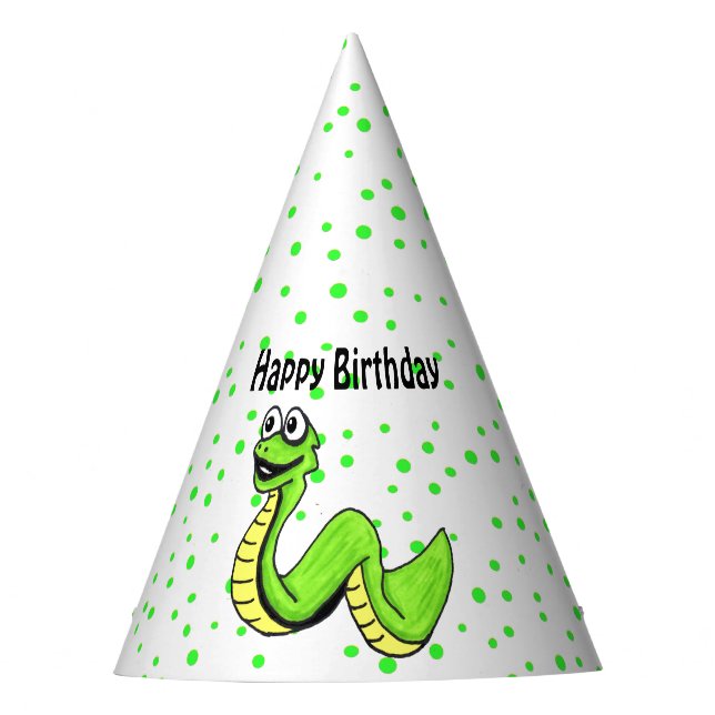 Chapéu De Festa Cobra de aniversário do Bright Green Yellow Cartoo (Frente)