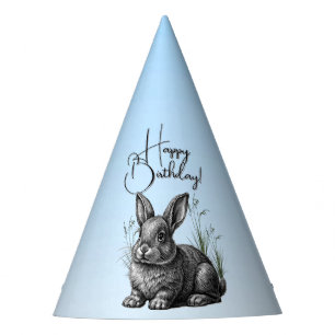 Chapéu De Festa Coelho da Cinza bonita contra um feliz aniversário