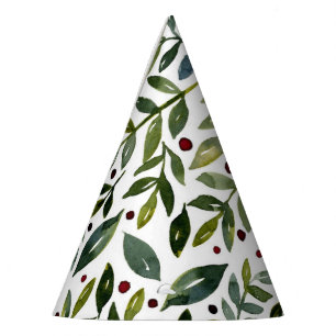 Chapéu De Festa Coloração aquosa verde ramos e bagas sazonais