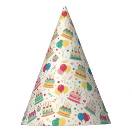 Chapéu De Festa Colorful Birthday Cakes and Balloons Party Hats