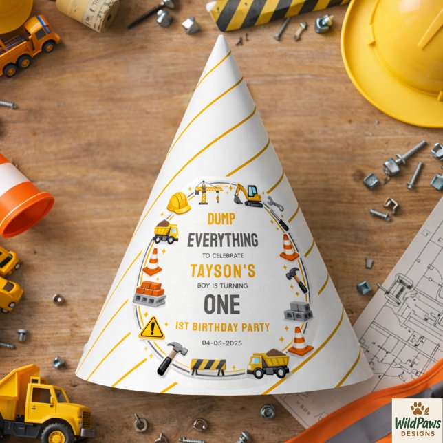 Chapéu De Festa Construction 1ST Birthday | Builder Truck Party (Construction 1ST Birthday | Builder Truck Party Hat
)