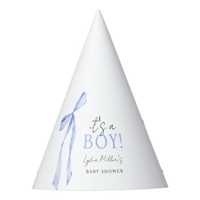 Chapéu De Festa Convite de Chuvada de Bebê com Laço Azul, Menino (Frente)