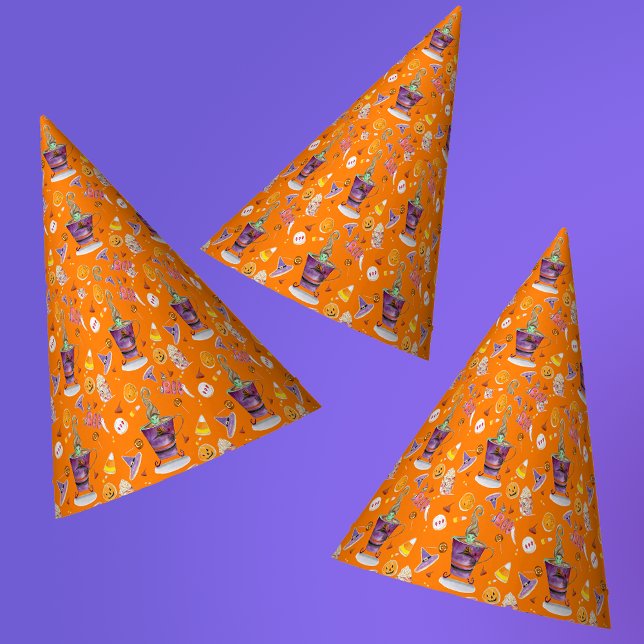 Chapéu De Festa Cookies, Doces E Bruxas Do Halloween Por Aquarelas (This festive Halloween pattern party hat is great for birthday or Halloween parties! 
)