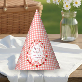 Chapéu De Festa Coquette Berry Primeiro Aniversário Xadrez Vermelh