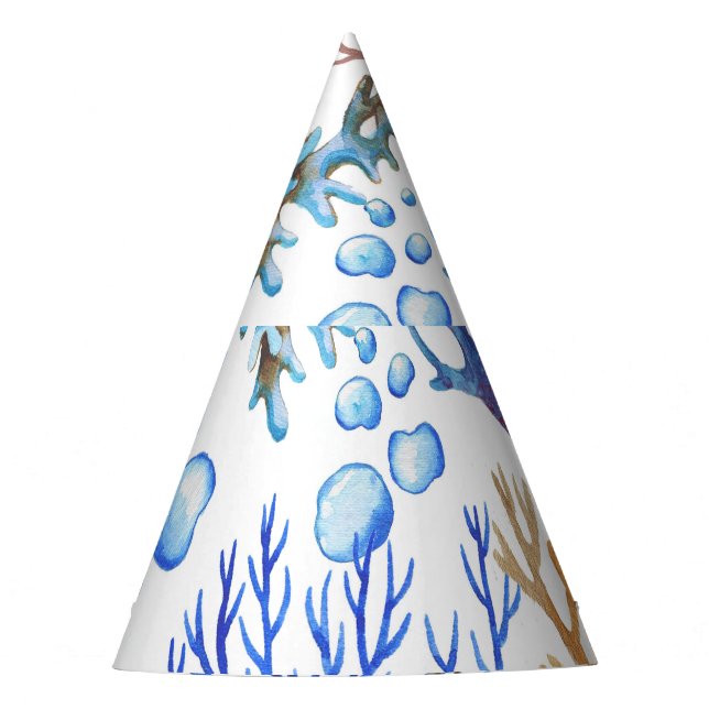 Chapéu De Festa Corais desenhados à mão: padrão submarino. (Frente)