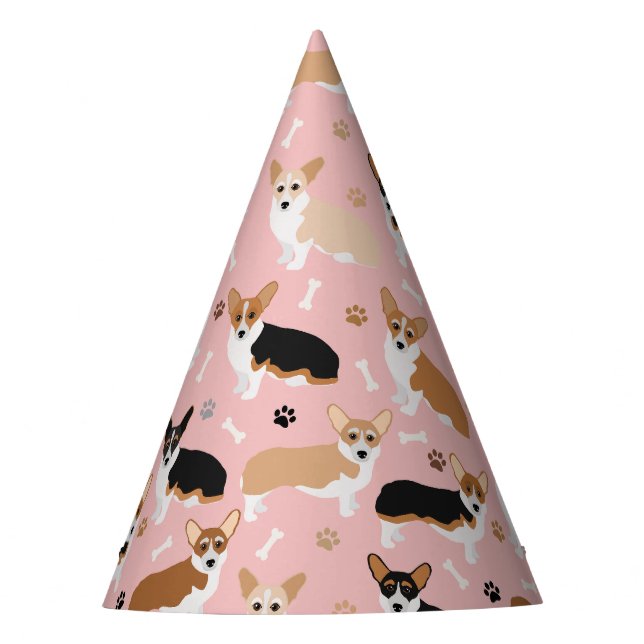 Chapéu De Festa Corgi Dog Paws e Bones Party Hat (Frente)