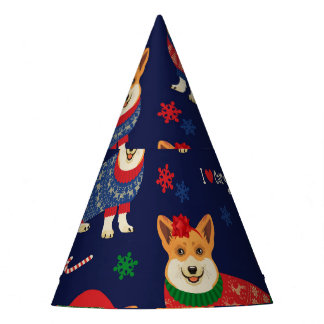 Chapéu De Festa Corgis de Natal: Ilustração Vintage Festiva.