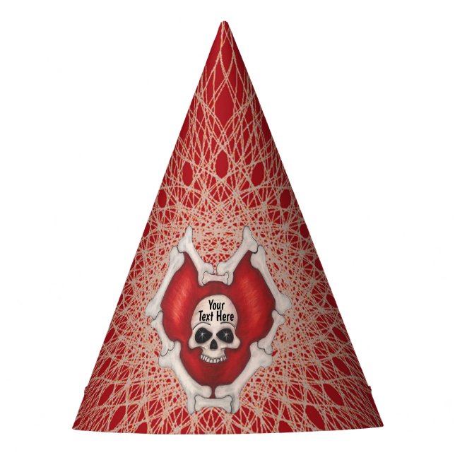 Chapéu De Festa Crânio no Coração Vermelho Spooky das Linhas Espir (Frente)