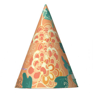 Chapéu De Festa crisântemo chinês: padrão laranja floral.