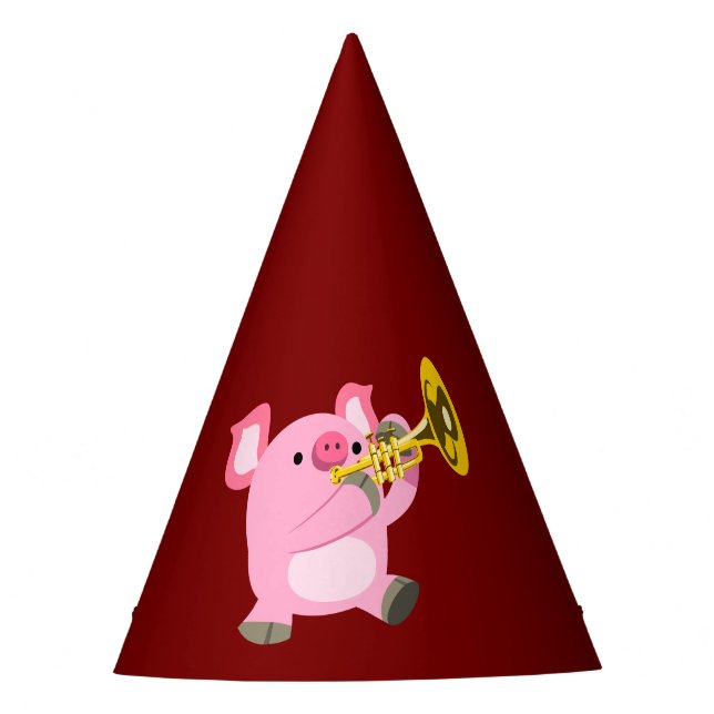 Chapéu De Festa Cute Cartoon Pig Playing Trumpet Party Hat (Frente)