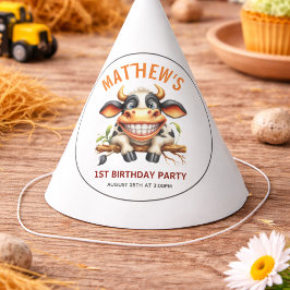 Chapéu De Festa Cute Crazy Cow Farm Theme 1st Birthday