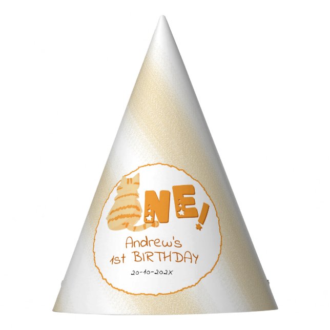 Chapéu De Festa Cute Fat Orange Cat 1st Birthday (Frente)