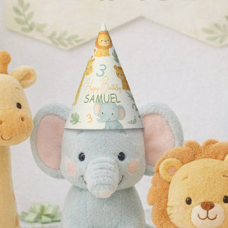 Chapéu De Festa Cute Safari Animals Jungle Kids Birthday 