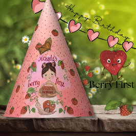 Chapéu De Festa Cute Strawberry Snail & Girl First Birthday Party