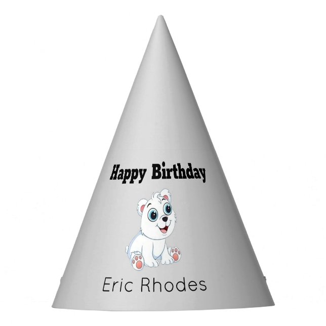 Chapéu De Festa Cute white polar bear on gray birthday (Frente)