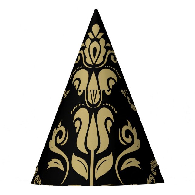 Chapéu De Festa Damask Black Dourado: Ornament Clássico. (Frente)
