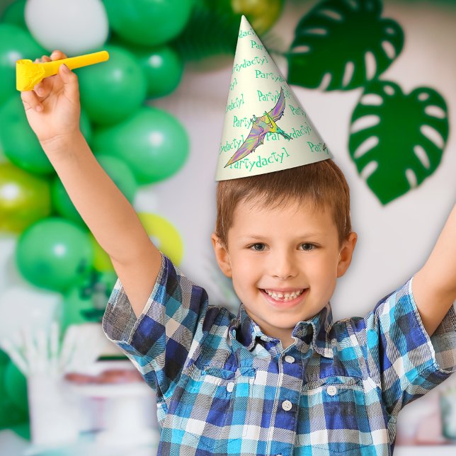 Chapéu De Festa Dátilo dátilo Corante Cónico Pterodactil Dinossaur (Colorful Dinosaur pterodactyl partydactyl birthday party paper hat)